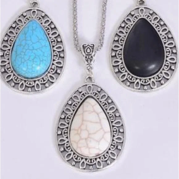 Antique vintage style teardrop semi precious stone necklace - Picture 2 of 6